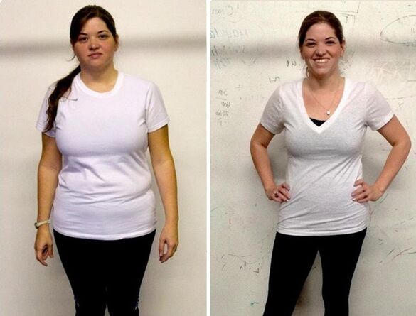 A girl before and after losing weight